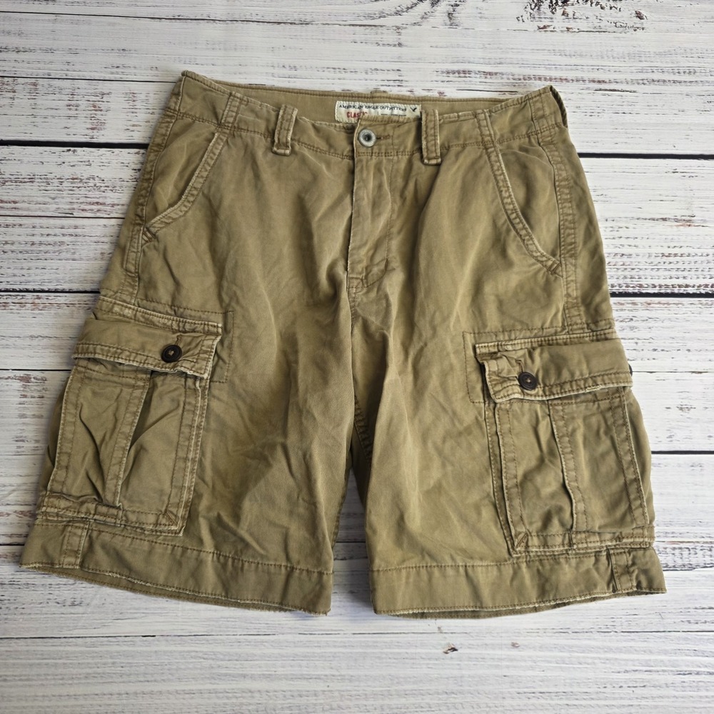 American Eagle Cargo Short Mens 31x10 Beige Khaki Utility Heavy Classic Length